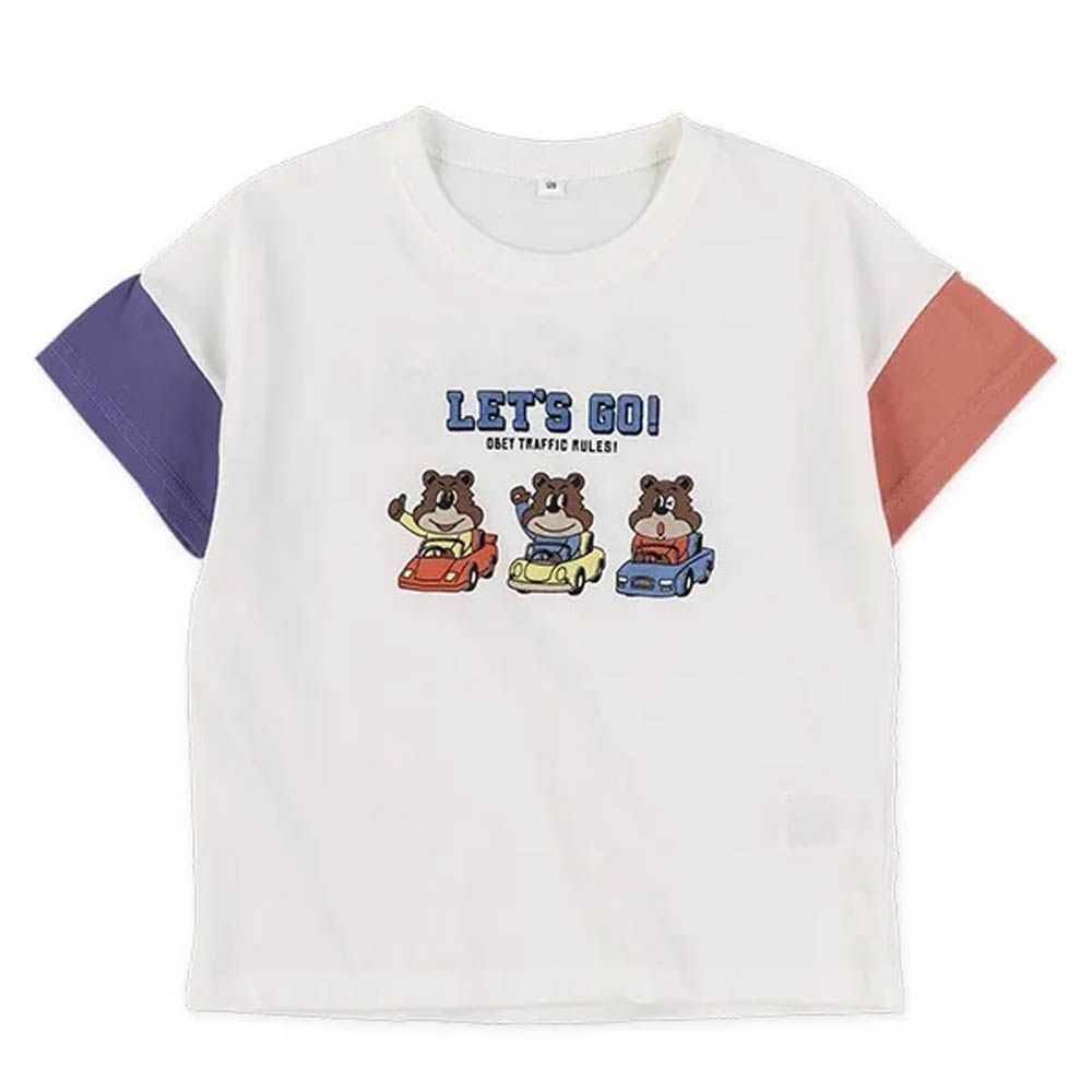 小熊車車印花短袖上衣-白