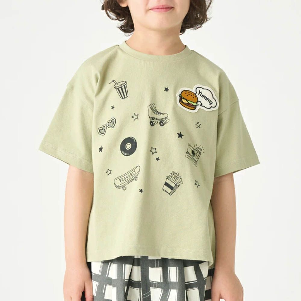 100%棉 漢堡貼布短袖上衣-淺綠