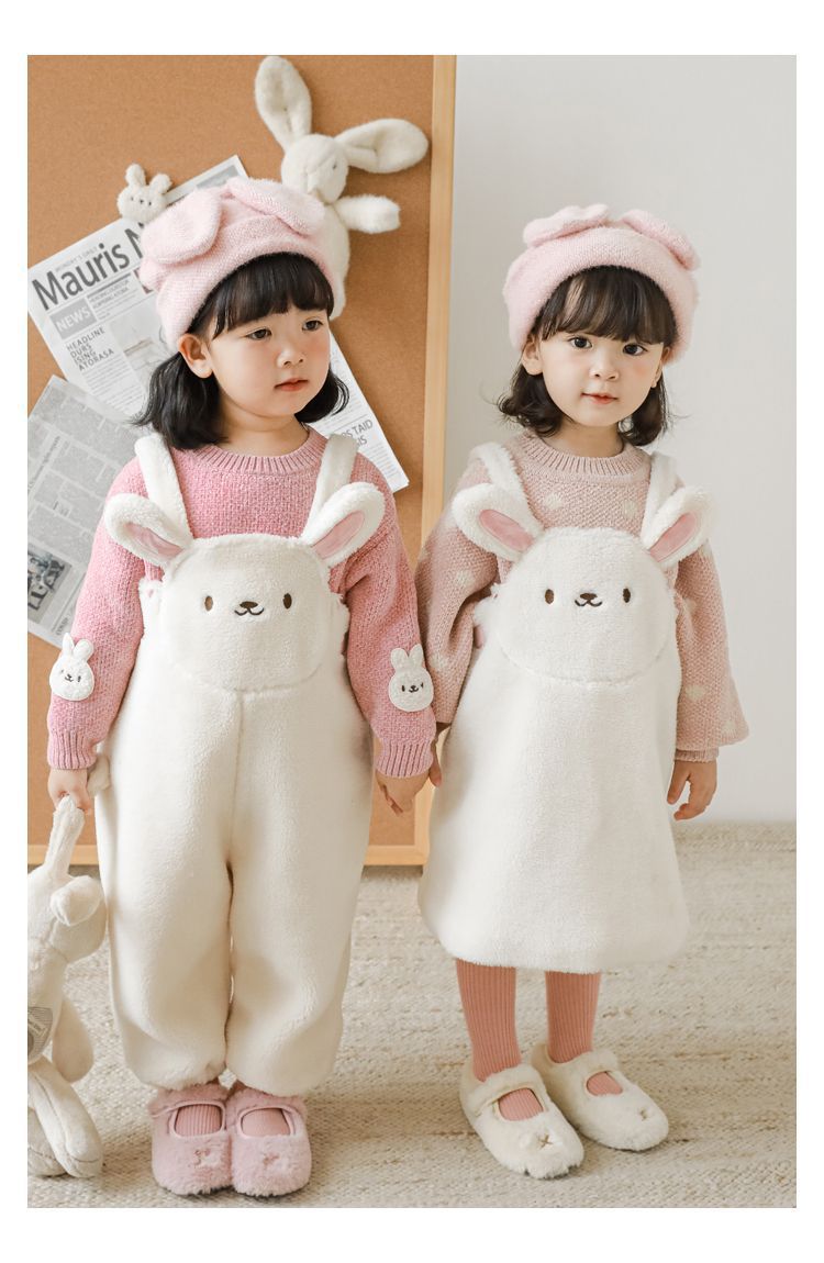 TONGMO - 雪尼爾針織圓領長袖毛衣-滿滿兔子-粉色