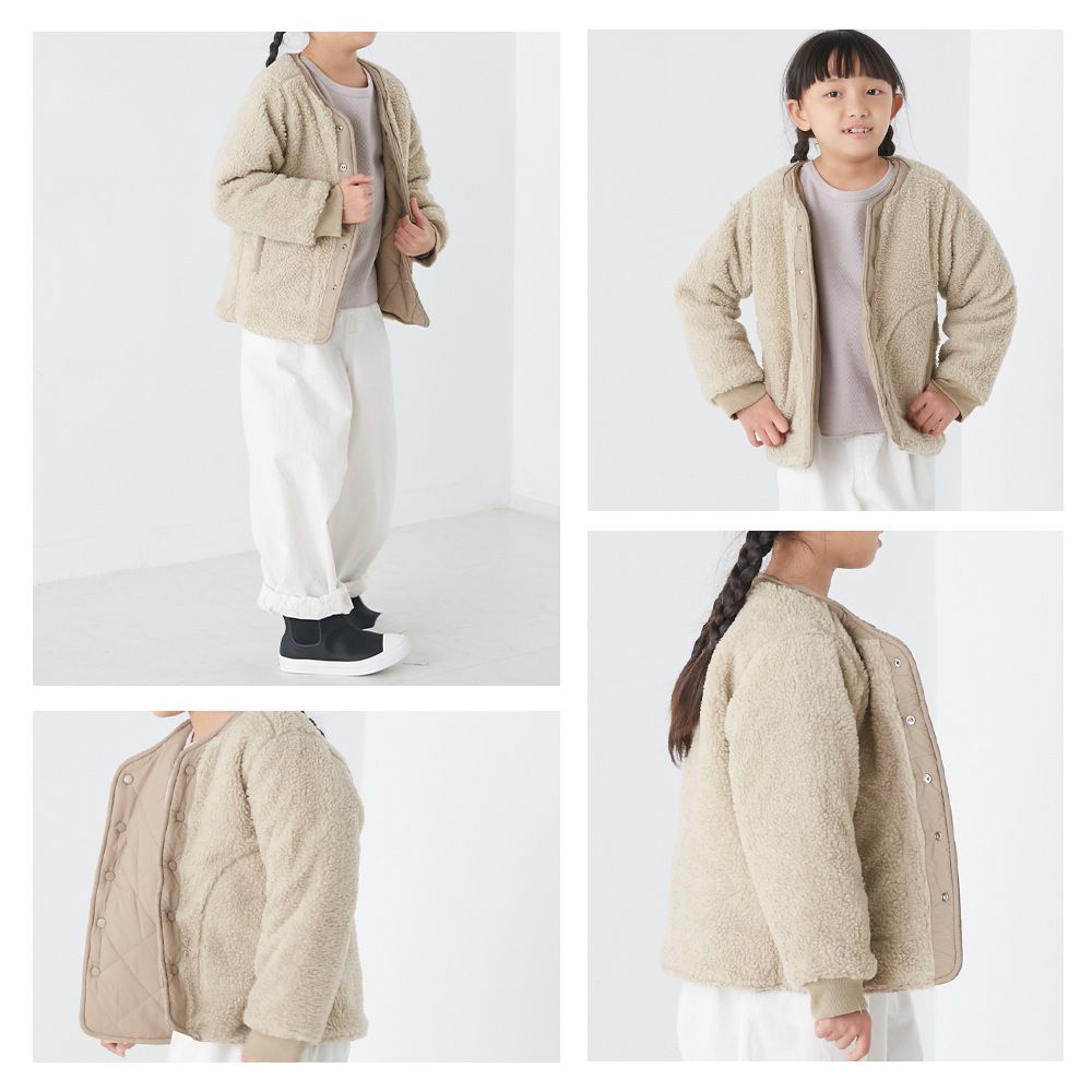 日本 OMNES - 2WAY兩穿絎縫泰迪熊保暖外套(兒童)-淺米杏