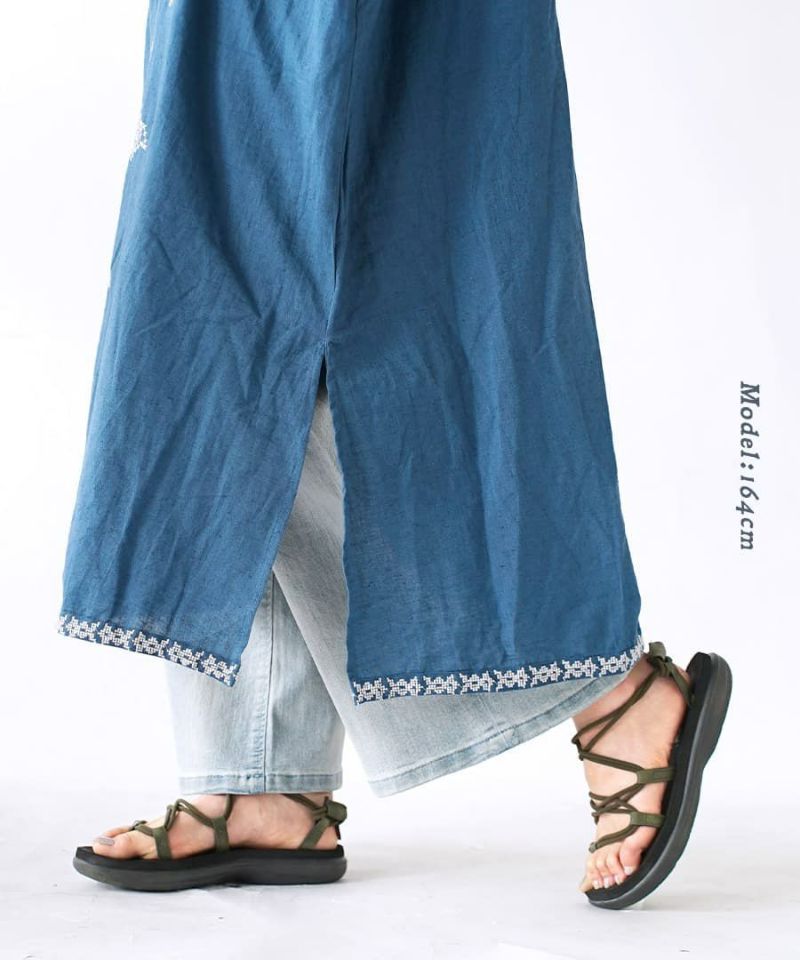 日本 zootie - 棉麻涼爽刺繡民族風洋裝-寧靜藍