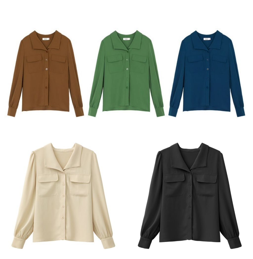 復古棉質口袋長袖襯衫-黑色