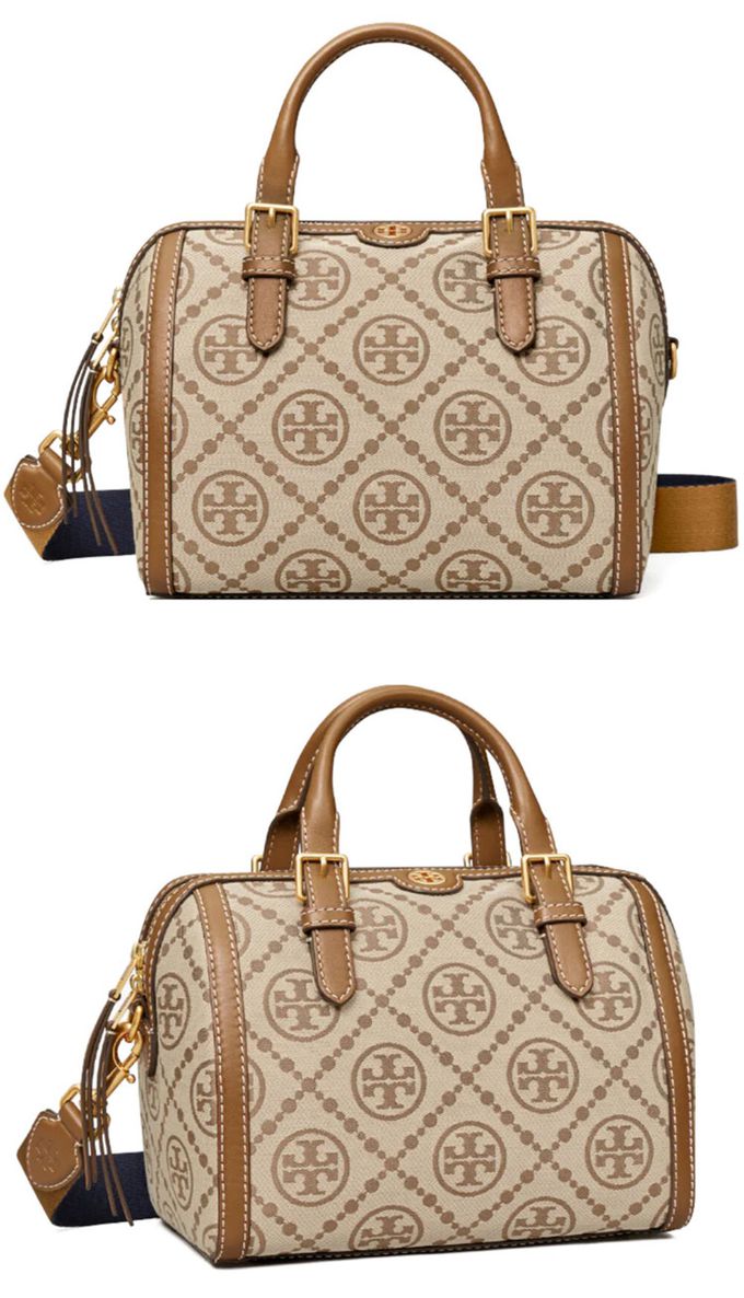 TORY BURCH - 織布拼接皮革波士頓包-卡其