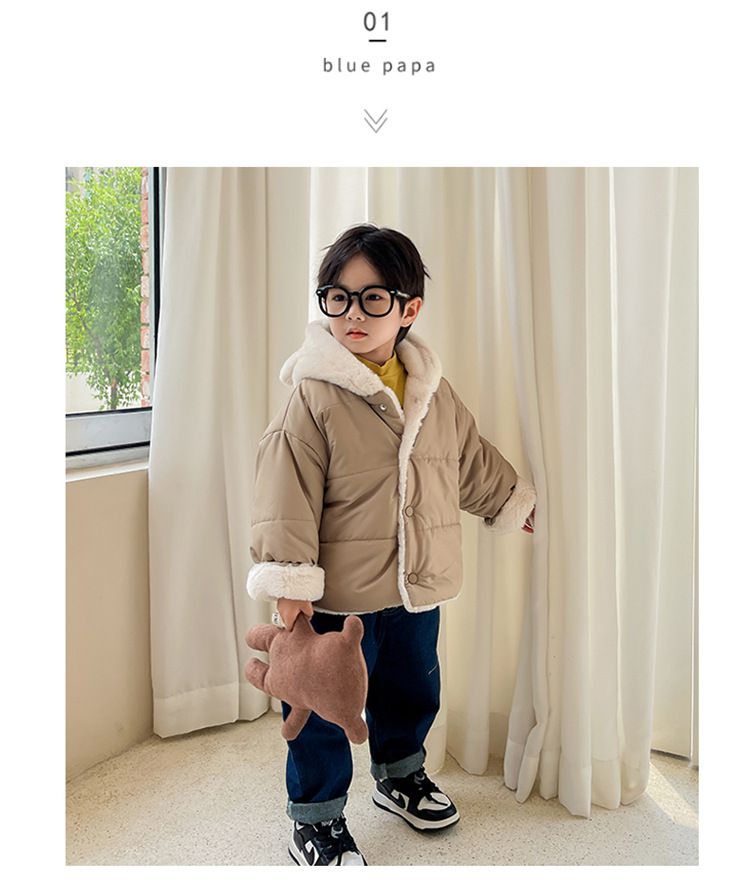 加絨加厚造型連帽鋪棉外套-毛茸茸熊熊-粉色