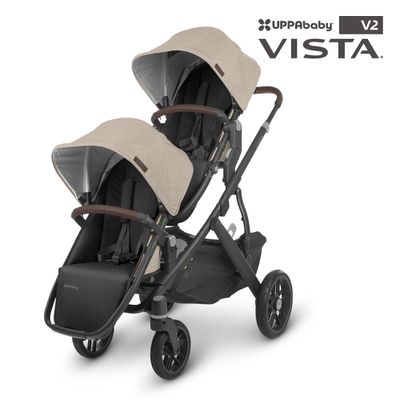 美國UPPAbaby - 【潮流新色-奶茶色】【UPPAbaby】VISTA V2王者之尊旗鑑：雙寶推車-新生兒坐墊*2+上座加高轉接器*1-奶茶色 LIAM