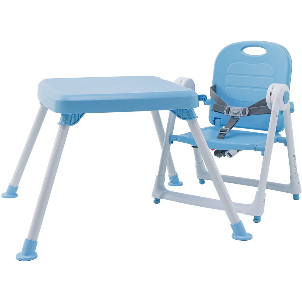 美國 ZOE - 折疊餐椅 x 折疊桌-附白色小餐盤-冰雪藍