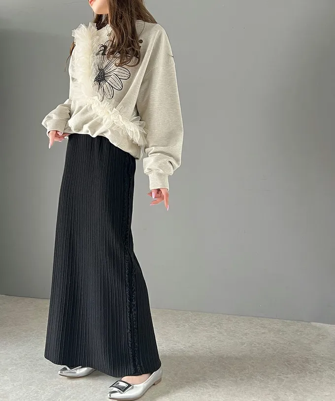 日本 Classical Elf - mily bilet 羅紋修身側流蘇針織長裙-黑