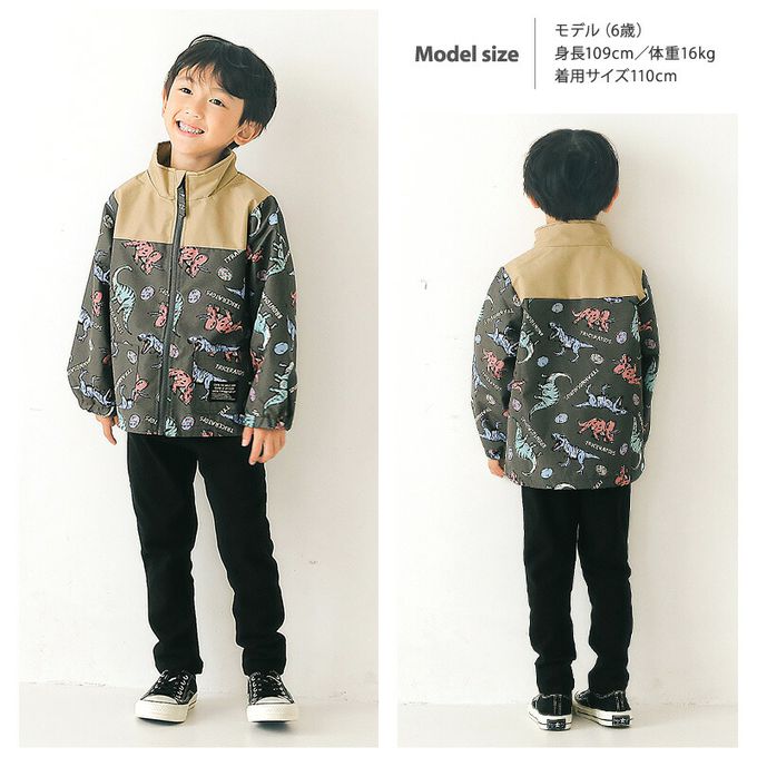 日本 ZOOLAND - 撥水加工 防風刷毛鋪棉外套-恐龍徽章-海軍藍