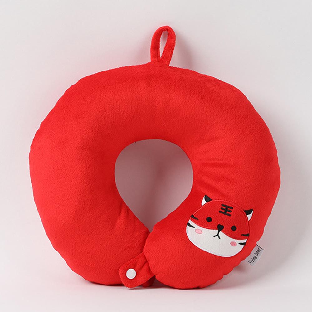 刺繡U型護頸枕-老虎-紅色 (28x28x10cm)
