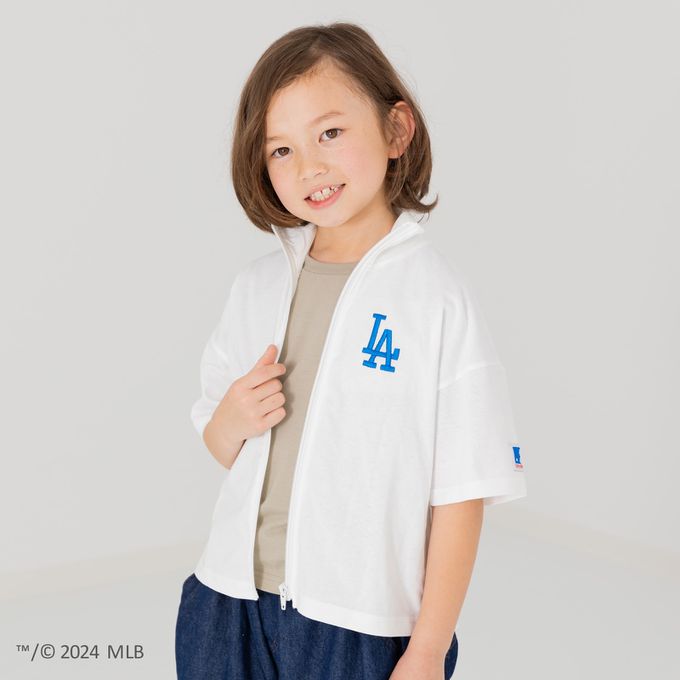 日本 Chil2 - MLB聯名 純棉立領短袖拉鍊上衣-紐約洋基-燕麥