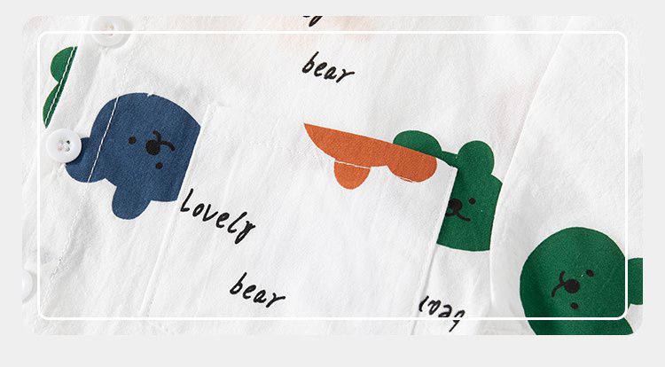 WELLKIDS - 純棉休閒翻領短袖襯衫-繽紛熊熊-白色