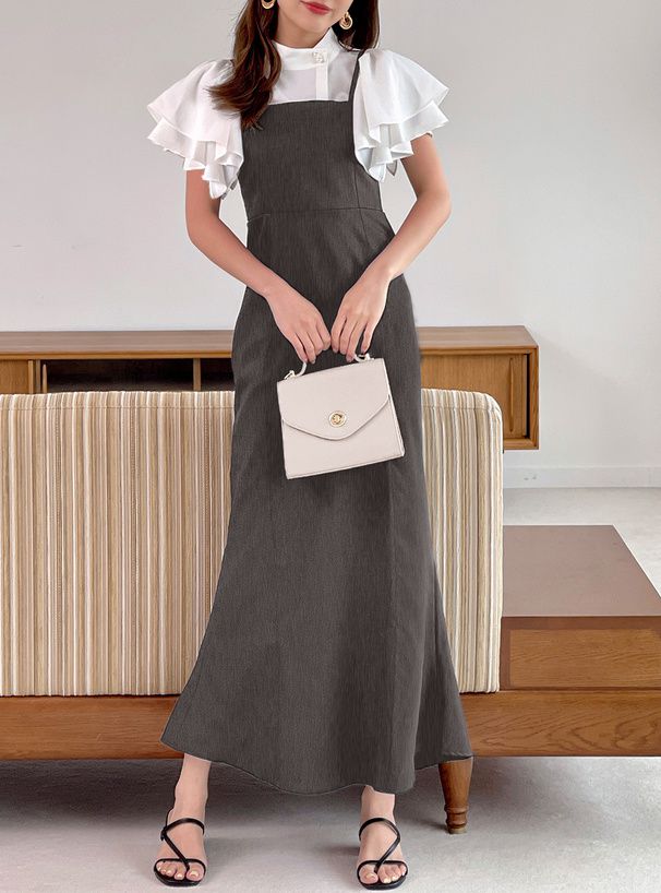 日本 GRL - [熱銷NO.1] 時尚魚尾吊帶裙-象牙杏