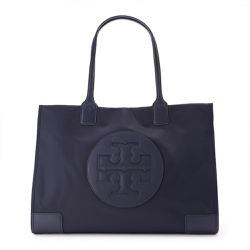 TORY BURCH - 雙T-LOGO拼接皮革托特包 (莫藍迪藍灰)