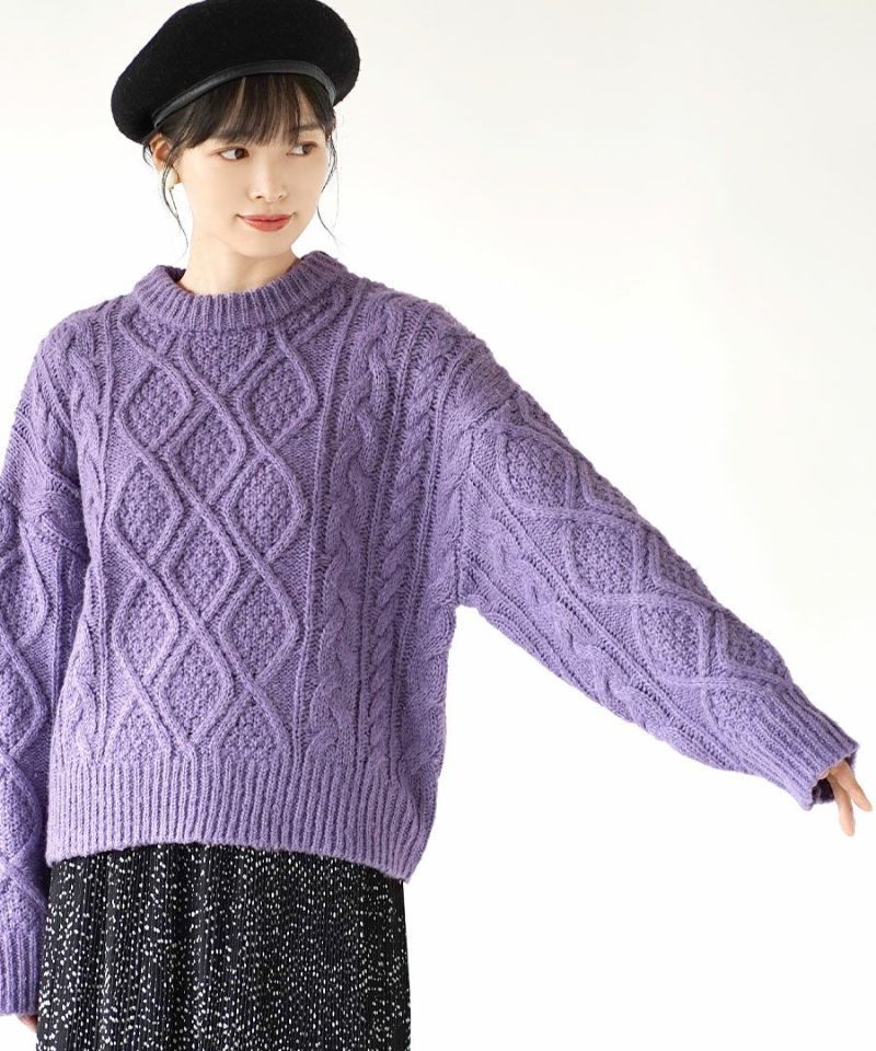 日本 zootie - 落肩圓領麻花編織毛衣-大象灰