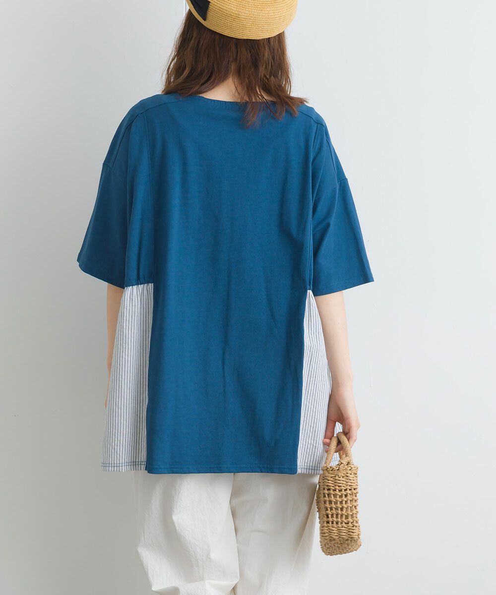 日本女裝代購 - 16支天竺棉拼接五分袖上衣-米白