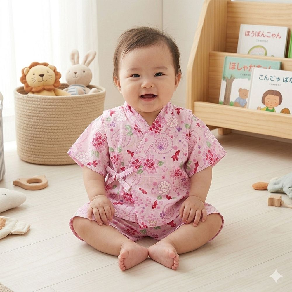 兒童兩件式甚平-金魚-粉紅色