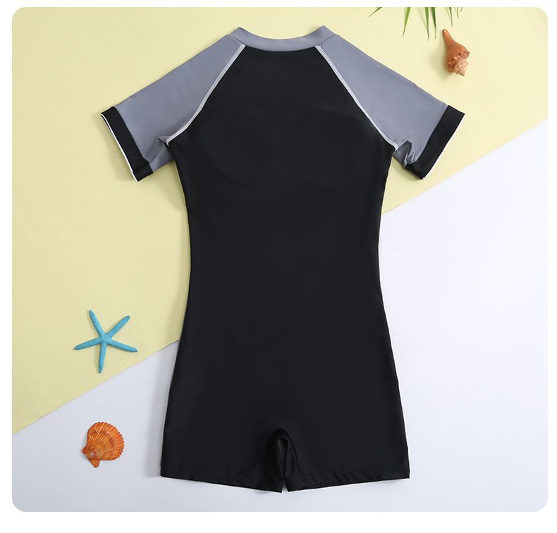 大童女孩運動風短袖連身裙泳衣套裝(二件組)-黑色-泳衣、裙子