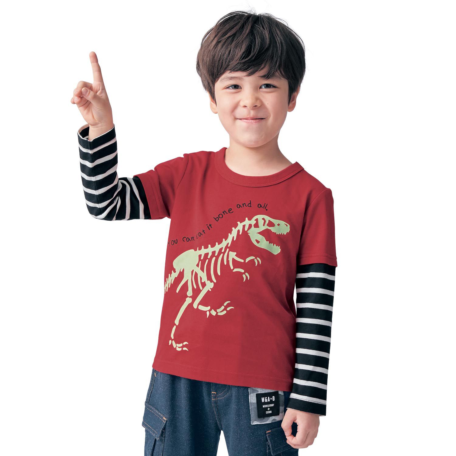 日本千趣會 - 純棉長T(蓄光設計)-恐龍-紅色系