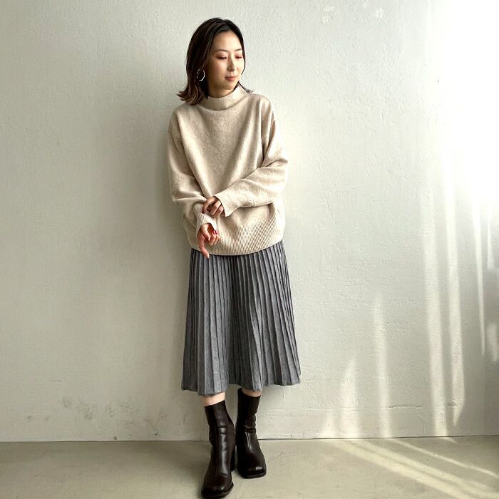 日本 ihuu - 百搭氣質針織百摺裙-灰