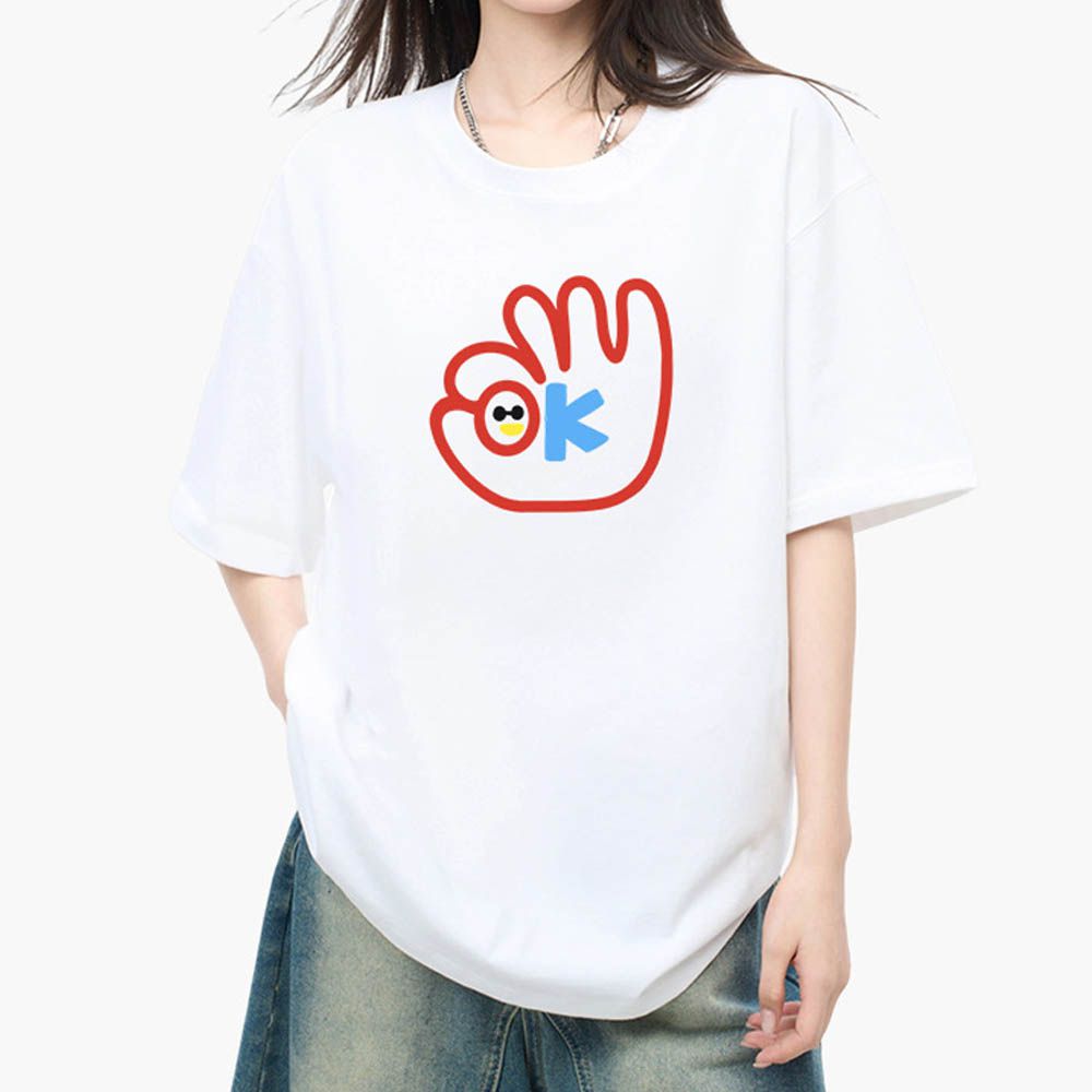 純棉寬版印花T恤-樂趣OK-白色