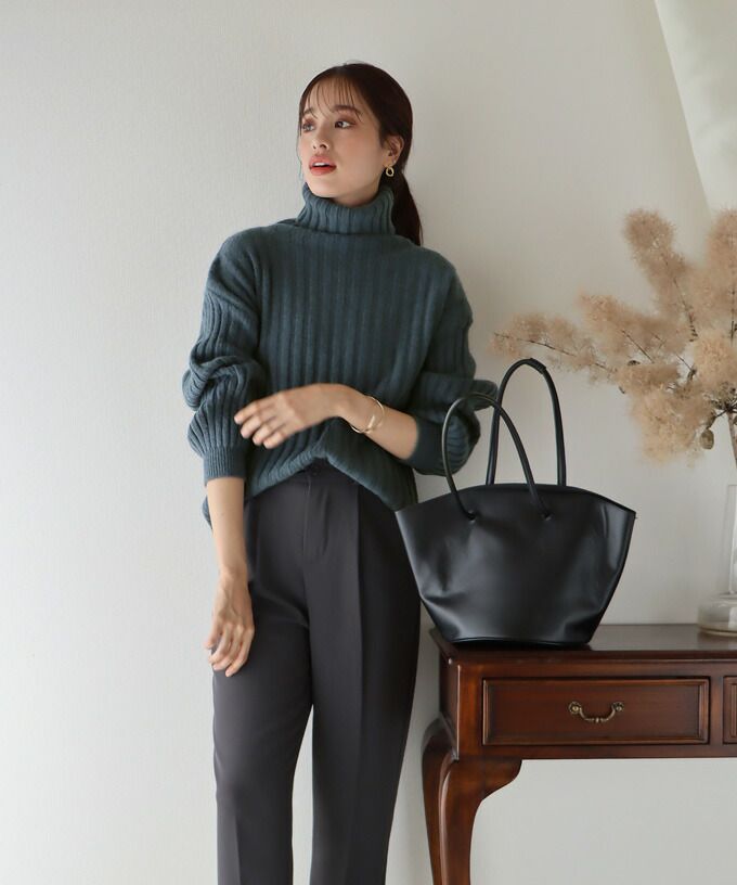 日本 BLUE EAST - 粗坑羅紋高領針織毛衣-咖啡