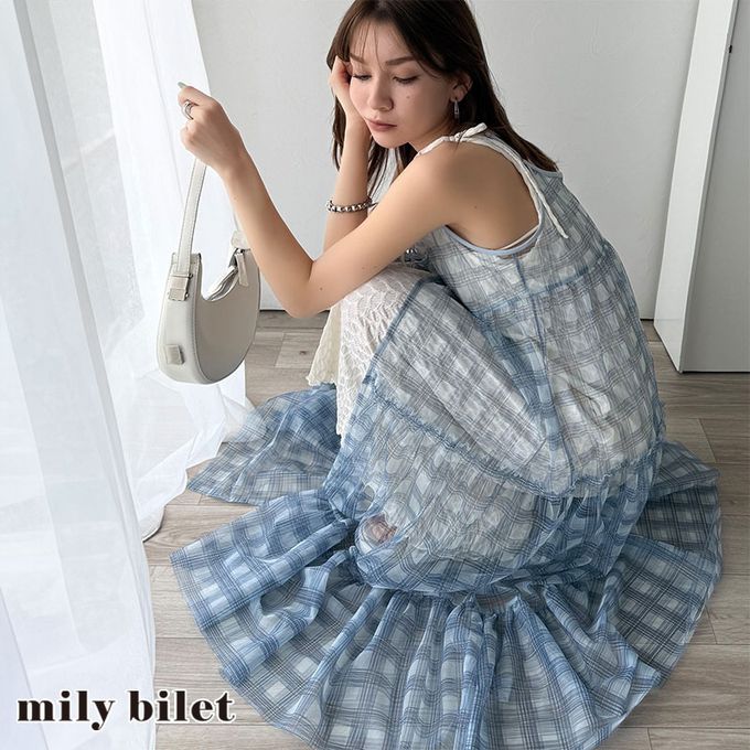 日本 Classical Elf - 絕美透膚格紋細肩帶薄紗罩衫-藍