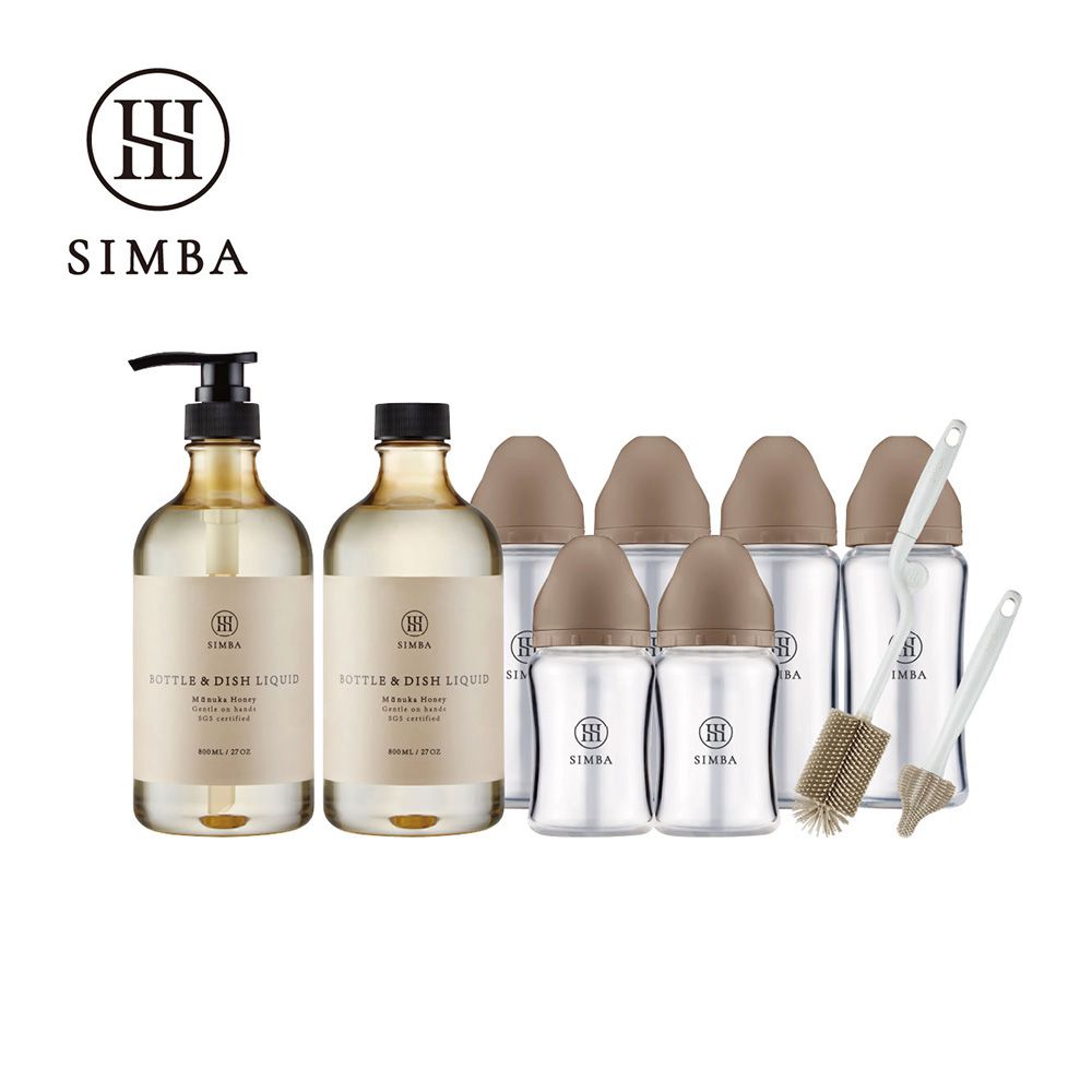 強酵去汙！蘊蜜質金玻璃寬口奶瓶清潔明星組-小流量新生適用-摩卡慕斯