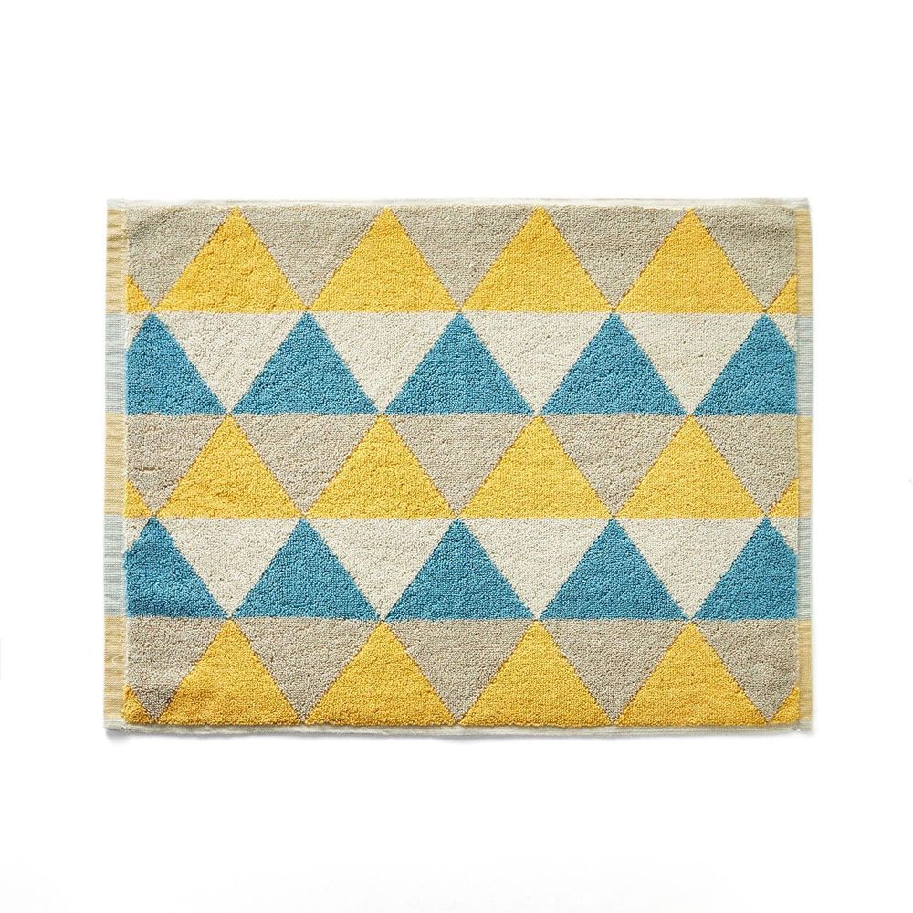 日本千趣會 - 純棉吸水毛巾腳踏墊兩件組-三角圖形-藍黃 (45x60cm)