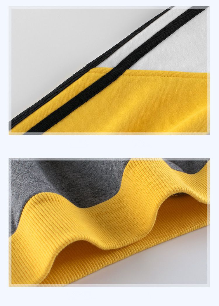 加絨棉混紡長袖大學T-拼色1987-黃白