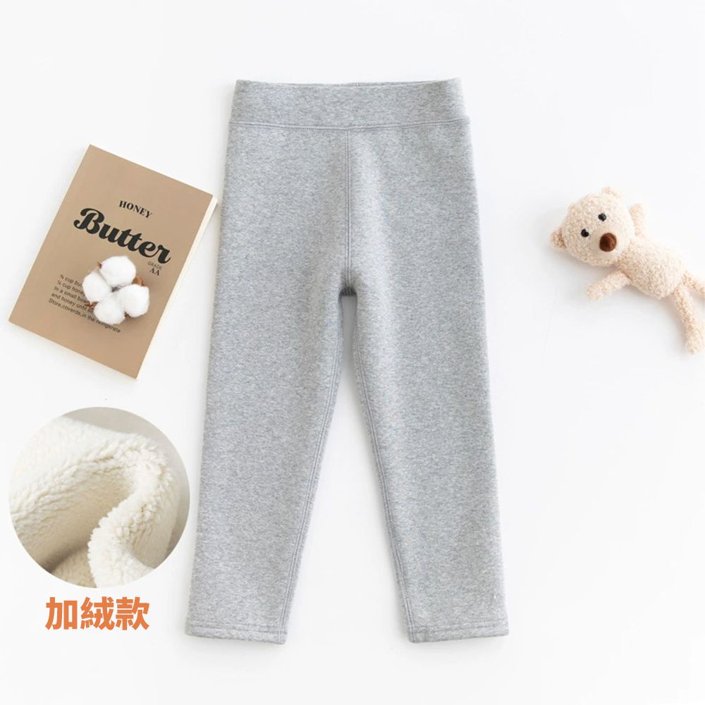 加絨腰鬆緊保暖內搭褲-百搭素面-淺灰