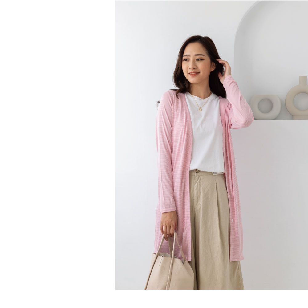 貝柔 Peilou - 日本水潤白抗UV保濕防曬長版罩衫-V領長版-石英粉
