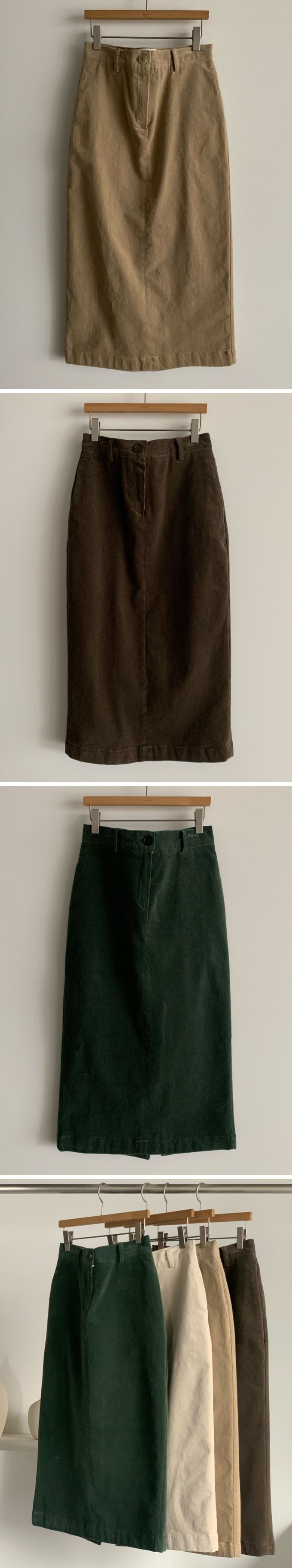 韓國女裝連線 - 薄燈芯絨直筒後開衩中長裙-米白