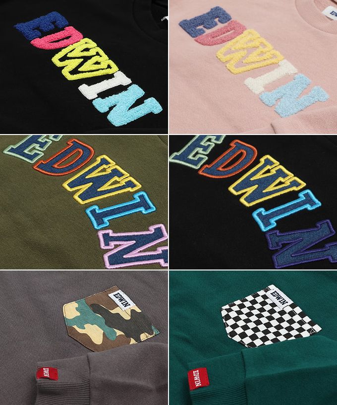 日本 Chil2 - EDWIN聯名 純棉裏毛長袖上衣-相良刺繡-黑