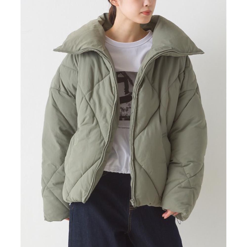 日本 OMNES - 超大翻領俐落溫暖羽絨外套-軍綠