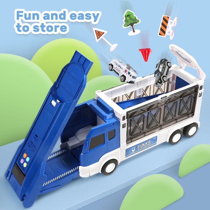 CuteStone - 兒童聲光變形警察運輸車套裝玩具20件組(福利品盒損出清)