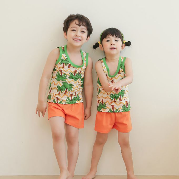 正韓 Puco - 超優質嬰幼兒/兒童無袖100% 有機棉家居服/睡衣-度假椰子林