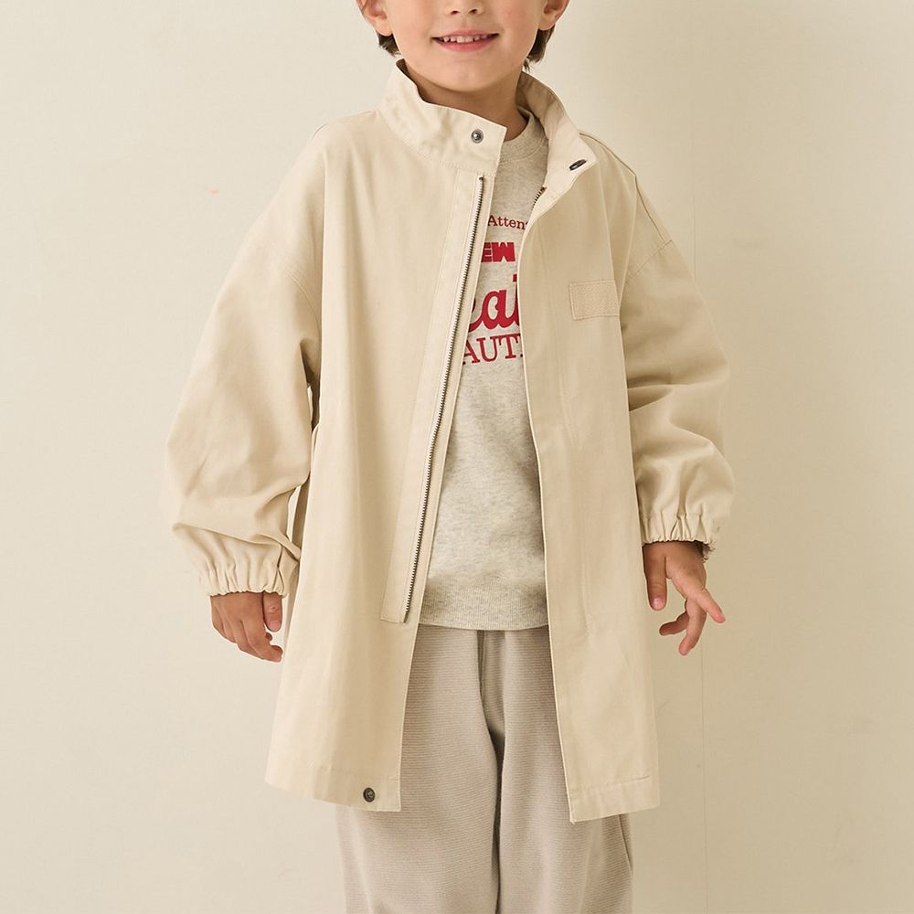 摩登帥氣小立領軍裝風長版外套-象牙米