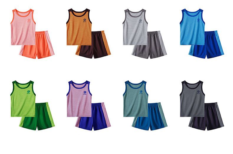 兒童速乾網眼短袖運動套裝-Sport籃球-淺灰色