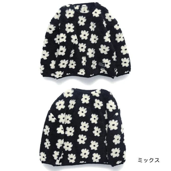 日本 BRANSHES - 泰迪熊雙面毛絨可愛長袖上衣-黑x藍橘撞色