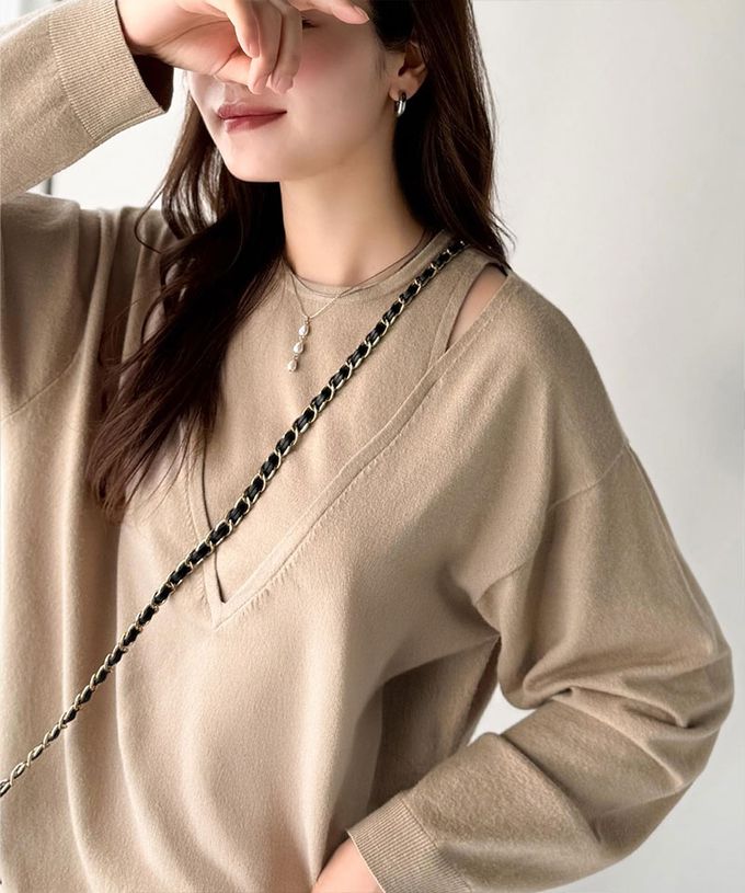 日本 Classical Elf - 假二件疊穿時尚露肩長袖上衣-灰