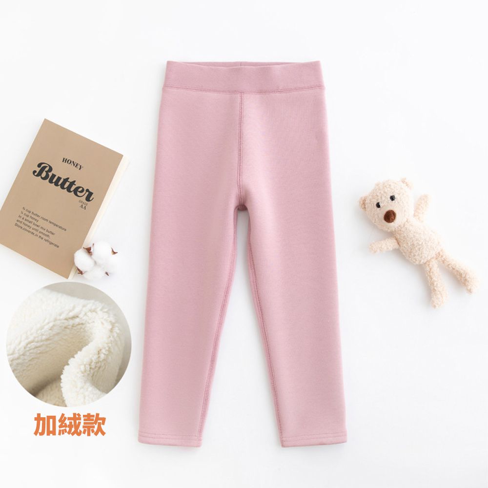 加絨腰鬆緊保暖內搭褲-百搭素面-粉色
