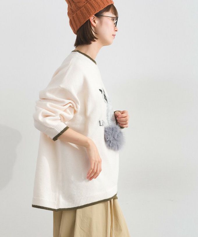 日本 Lupilien - 毛絨尾巴貓咪設計感針織長袖上衣-深灰