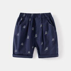 WELLKIDS - 腰鬆緊休閒五分褲-小小恐龍-深藍色