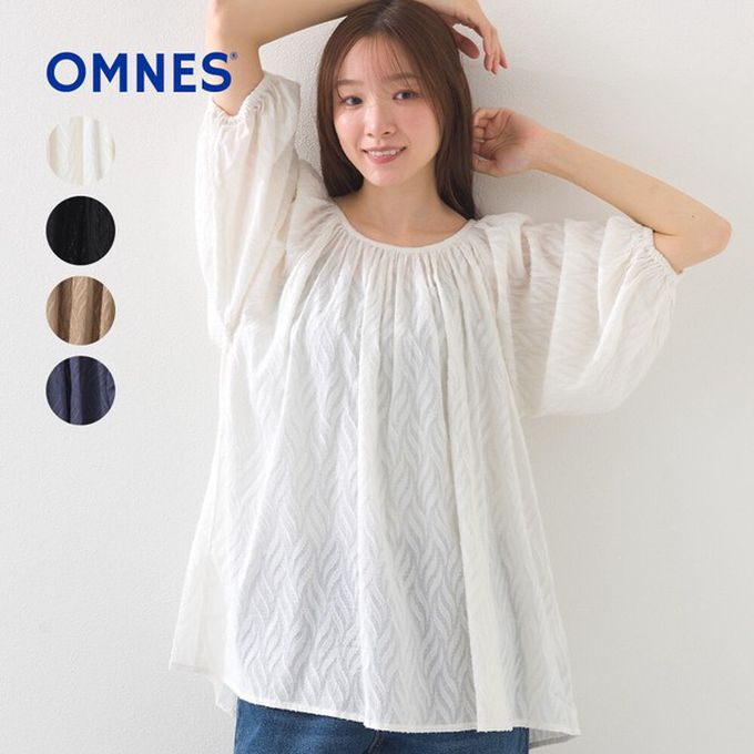 日本 OMNES - 100%印度棉 前後2way典雅緹花七分袖上衣-黑