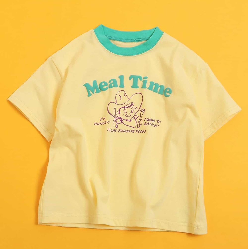 可愛食物印花短袖上衣-貪吃牛仔-淺黃