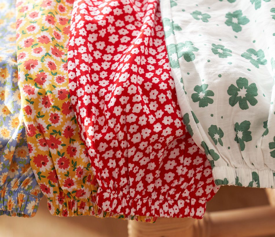 韓國 Bebezoo - 透氣純棉縮褲管防蚊褲-紅色小花