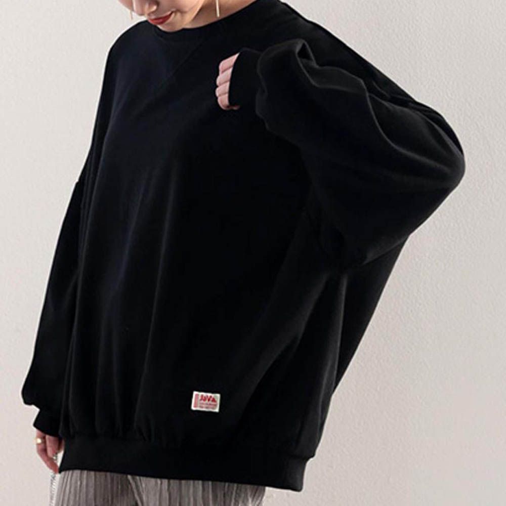 Java 棉混裏毛圓領素色大學T-黑