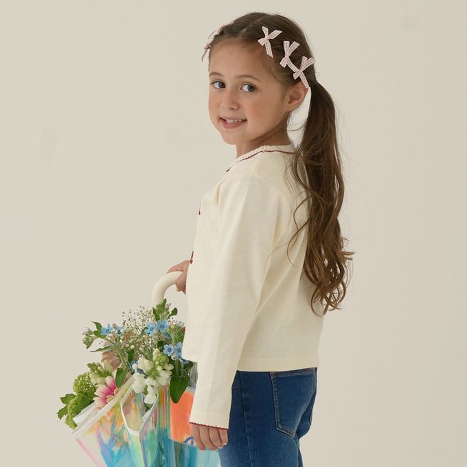 日本 Lycee mine - 100%棉 優雅法式植絨印花長袖上衣-黑