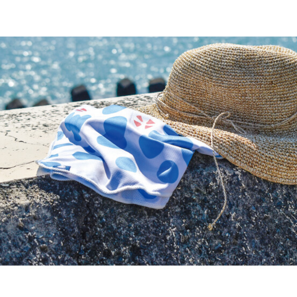 UV CUT抗菌加工降溫涼感巾-圓形-藍白 (30×100cm)