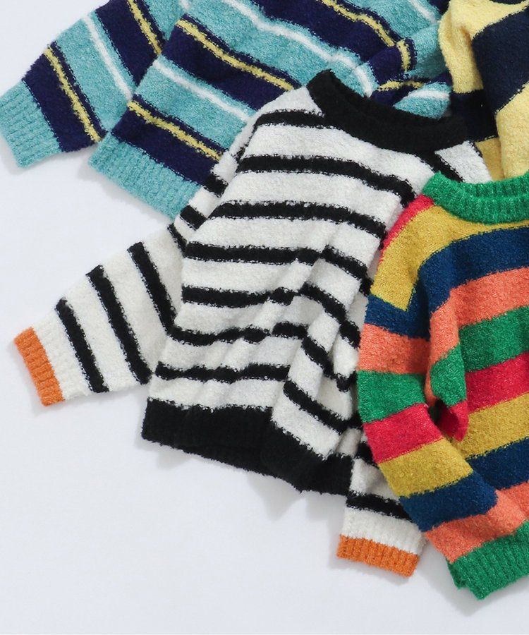 日本 BREEZE - 羊毛混紡明亮針織毛衣-彩虹條紋